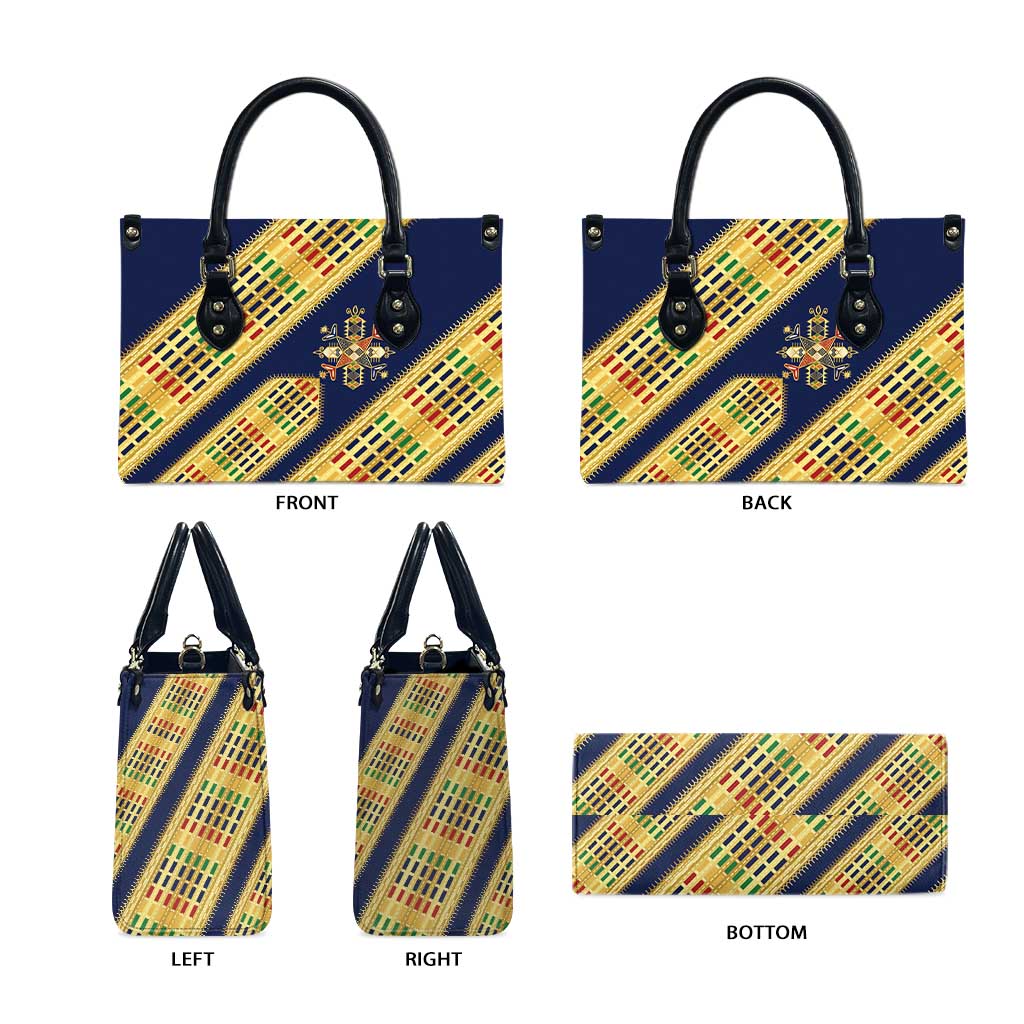 Habesha Kemis Inspired Tilet Pattern Leather Bag Royal Blue - Gold