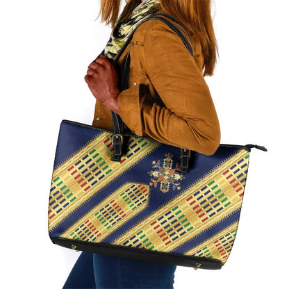 Habesha Kemis Inspired Tilet Pattern Leather Tote Bag Royal Blue - Gold