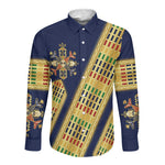 Habesha Kemis Inspired Tilet Pattern Long Sleeve Button Shirt Royal Blue - Gold