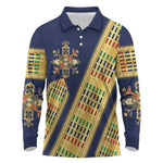 Habesha Kemis Inspired Tilet Pattern Long Sleeve Polo Shirt Royal Blue - Gold