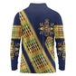 Habesha Kemis Inspired Tilet Pattern Long Sleeve Polo Shirt Royal Blue - Gold