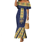 Habesha Kemis Inspired Tilet Pattern Mermaid Dress Royal Blue - Gold