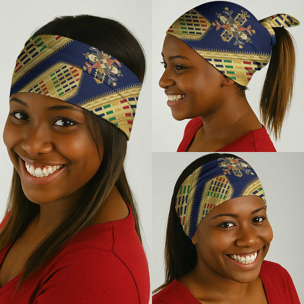 Habesha Kemis Inspired Tilet Pattern Neck Gaiter Royal Blue - Gold