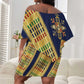 Habesha Kemis Inspired Tilet Pattern Off Shoulder Short Dress Royal Blue - Gold
