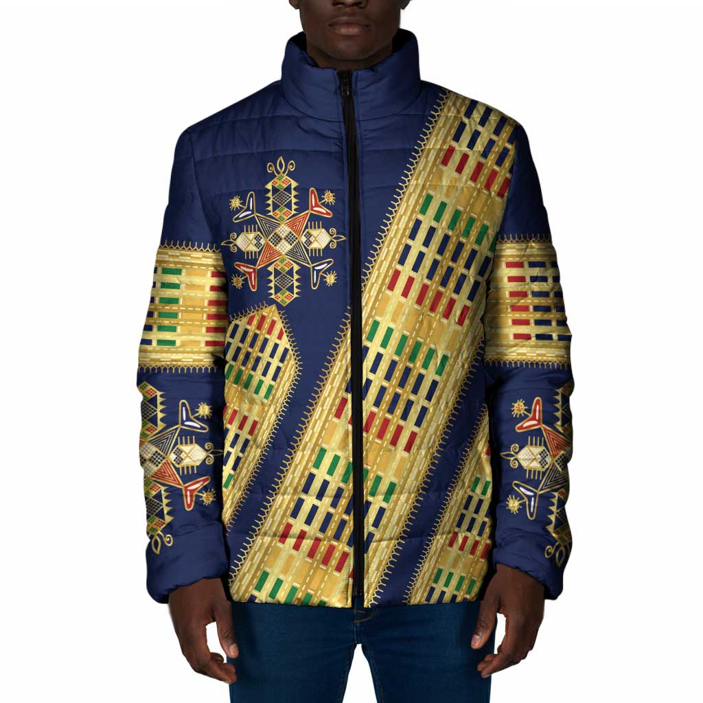 Habesha Kemis Inspired Tilet Pattern Padded Jacket Royal Blue - Gold