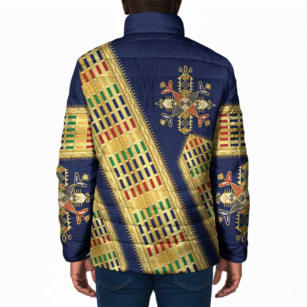 Habesha Kemis Inspired Tilet Pattern Padded Jacket Royal Blue - Gold