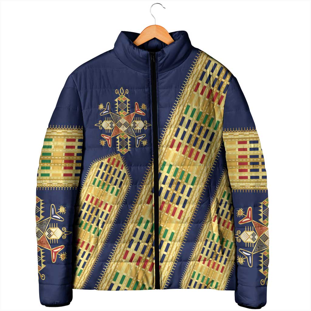 Habesha Kemis Inspired Tilet Pattern Padded Jacket Royal Blue - Gold