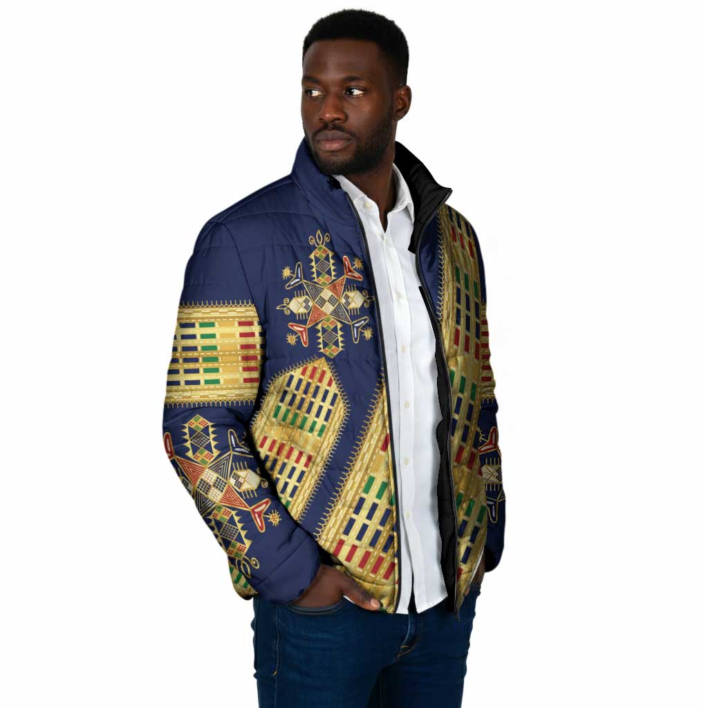 Habesha Kemis Inspired Tilet Pattern Padded Jacket Royal Blue - Gold