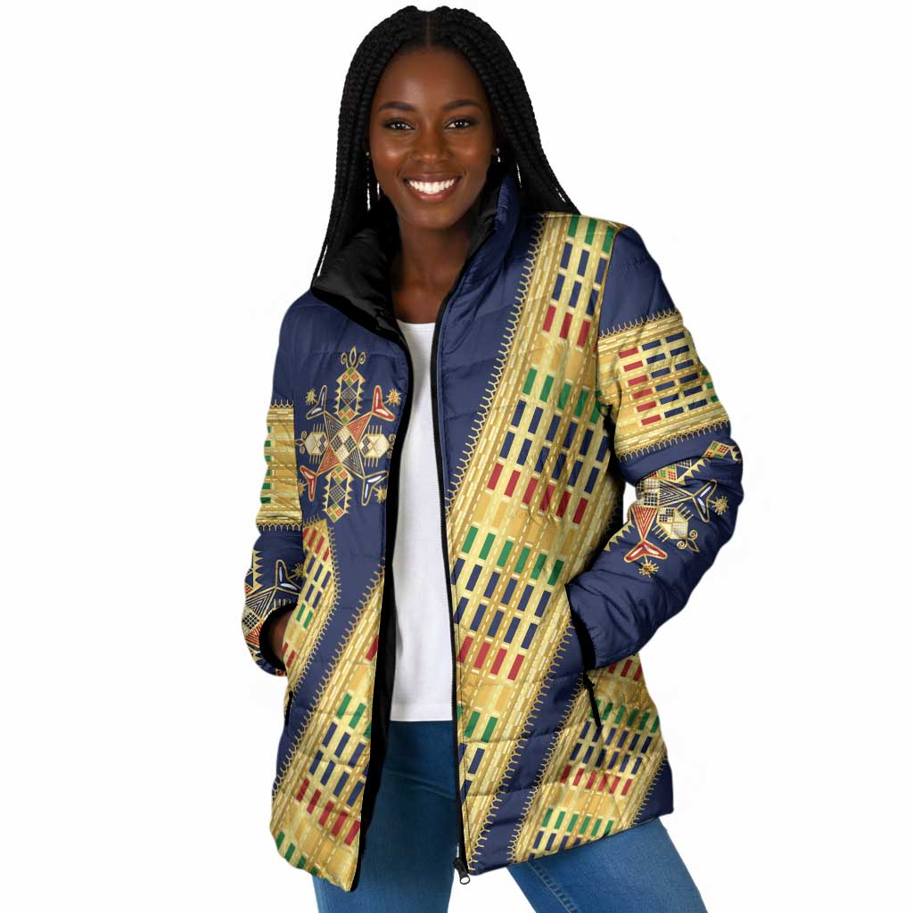 Habesha Kemis Inspired Tilet Pattern Padded Jacket Royal Blue - Gold