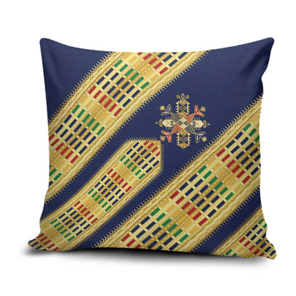 Habesha Kemis Inspired Tilet Pattern Pillow Cover Royal Blue - Gold