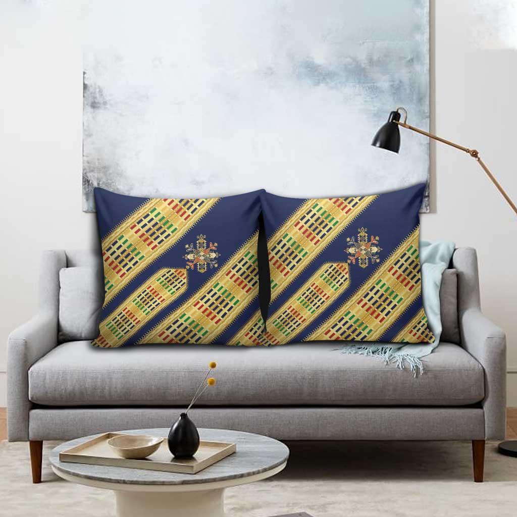 Habesha Kemis Inspired Tilet Pattern Pillow Cover Royal Blue - Gold