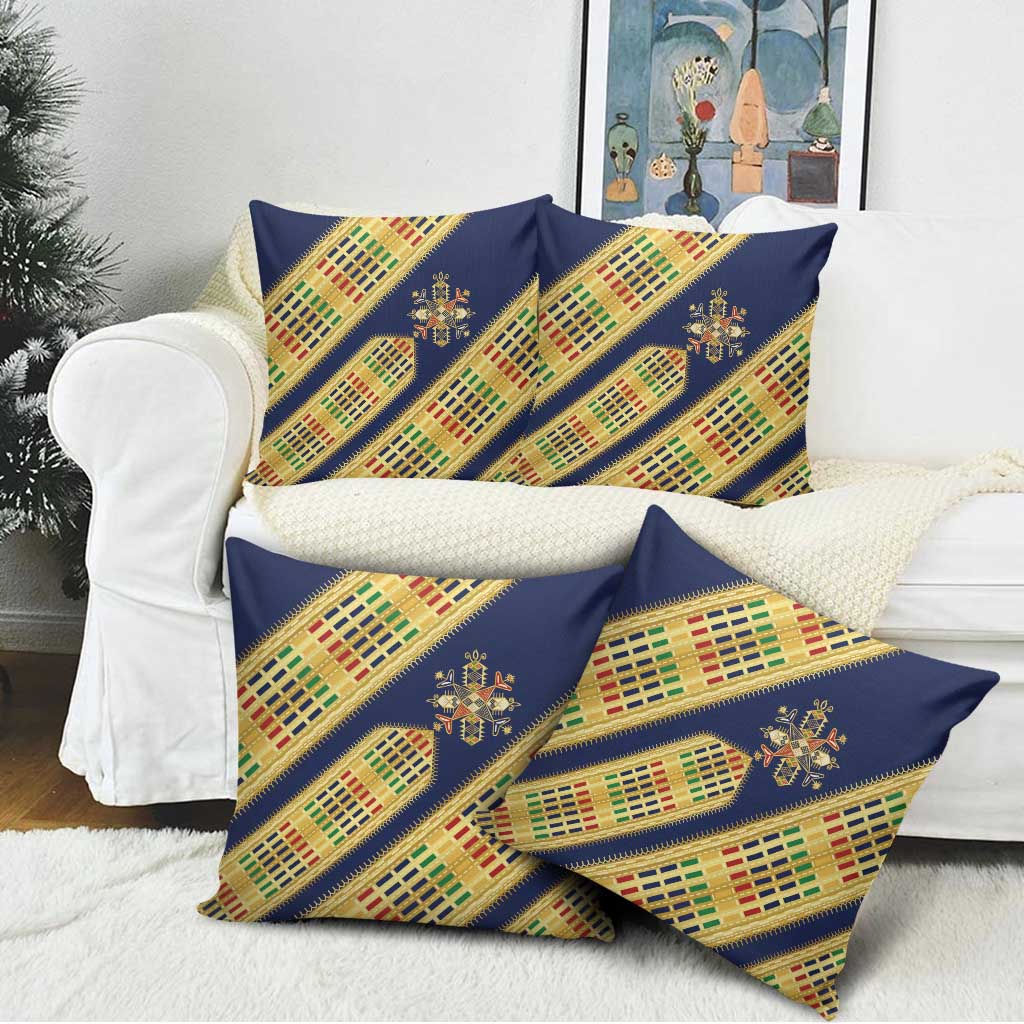 Habesha Kemis Inspired Tilet Pattern Pillow Cover Royal Blue - Gold