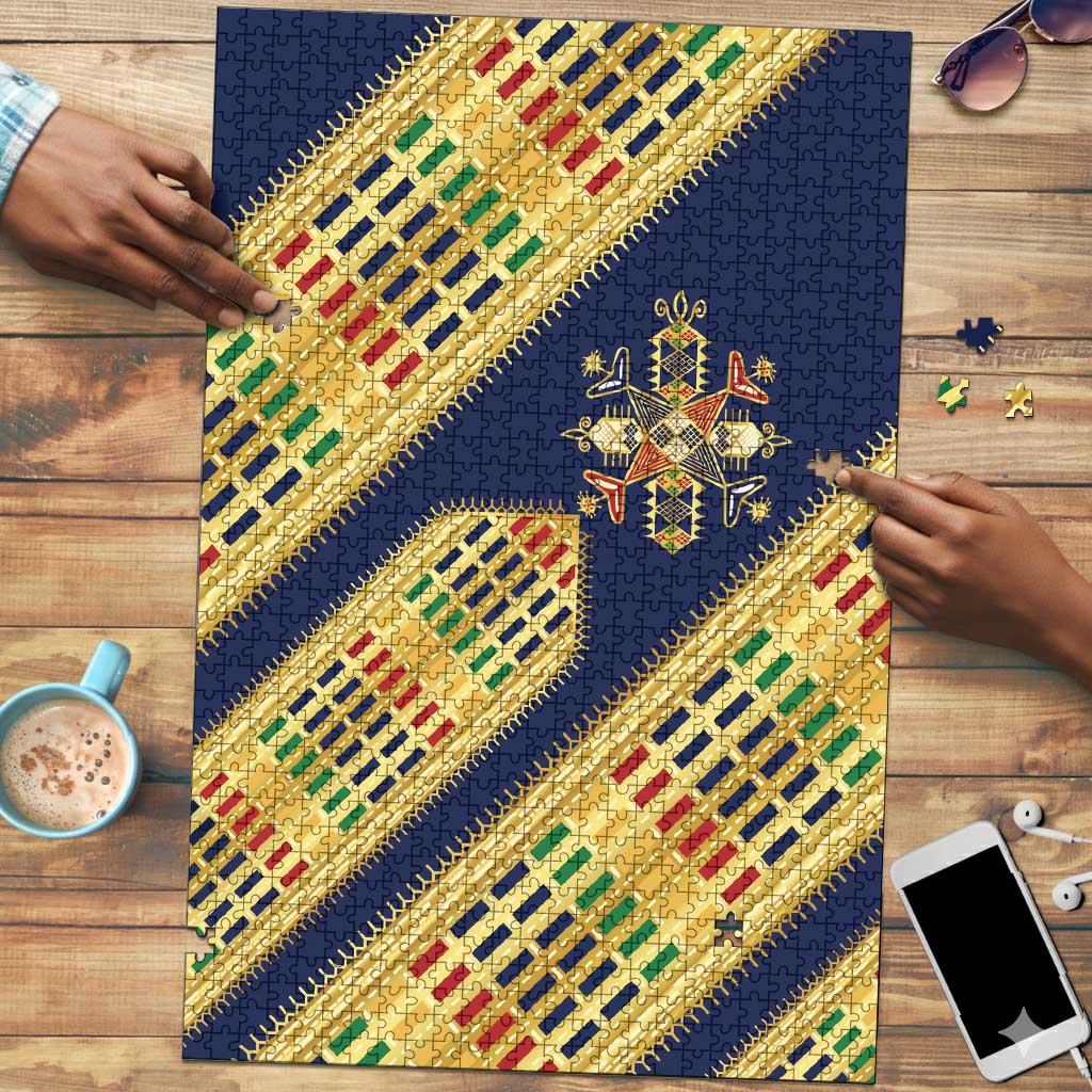 Habesha Kemis Inspired Tilet Pattern Puzzle Royal Blue - Gold