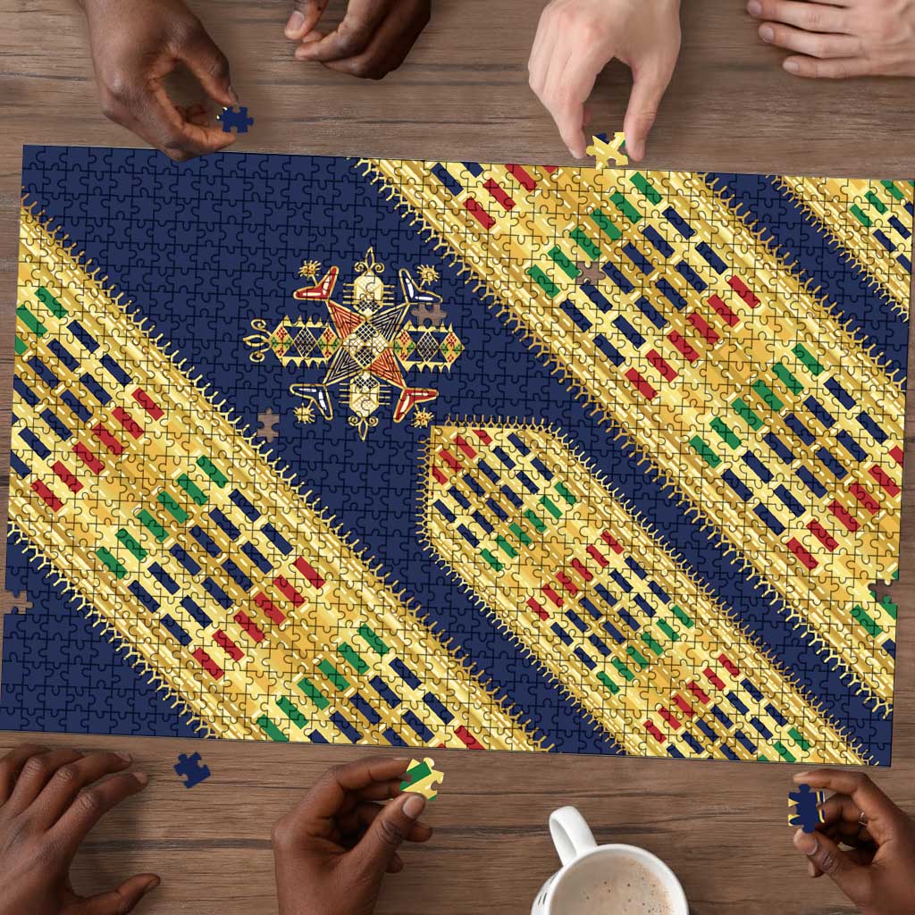 Habesha Kemis Inspired Tilet Pattern Puzzle Royal Blue - Gold