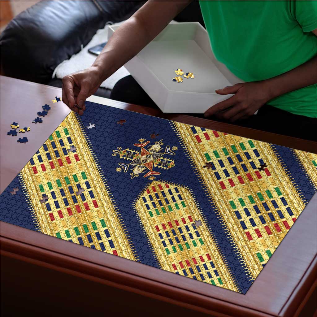 Habesha Kemis Inspired Tilet Pattern Puzzle Royal Blue - Gold