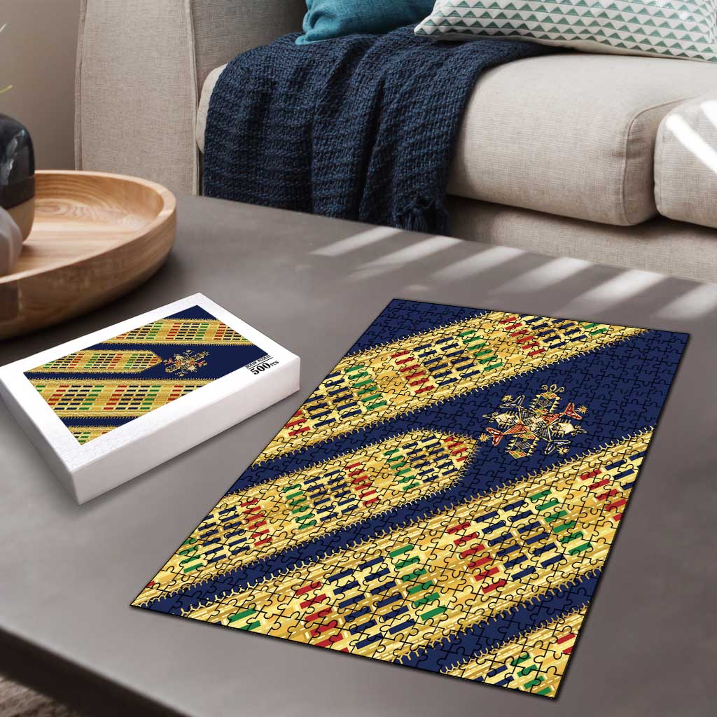 Habesha Kemis Inspired Tilet Pattern Puzzle Royal Blue - Gold