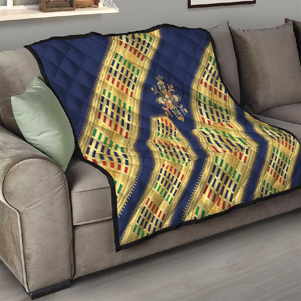 Habesha Kemis Inspired Tilet Pattern Quilt Royal Blue - Gold
