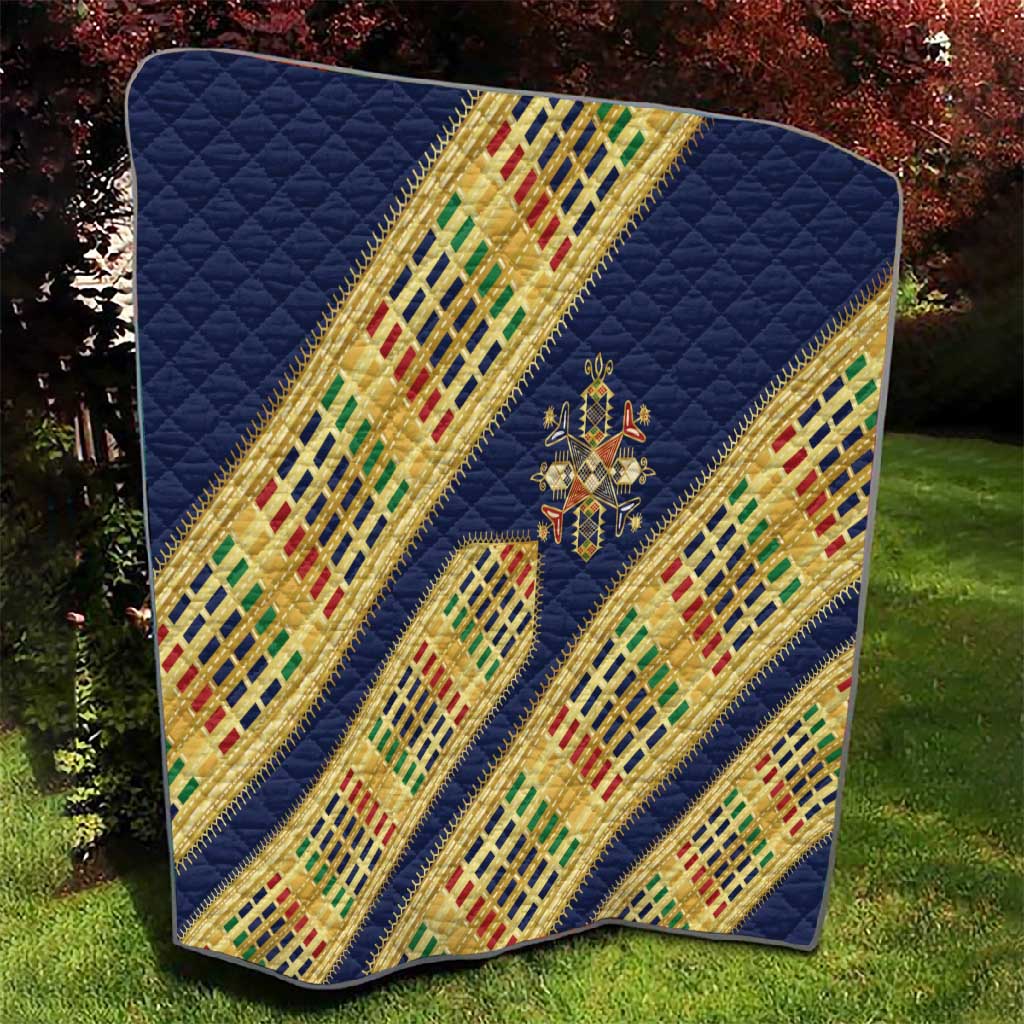 Habesha Kemis Inspired Tilet Pattern Quilt Royal Blue - Gold
