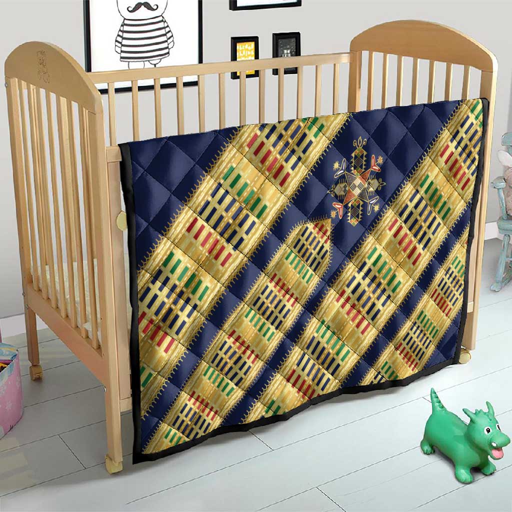 Habesha Kemis Inspired Tilet Pattern Quilt Royal Blue - Gold