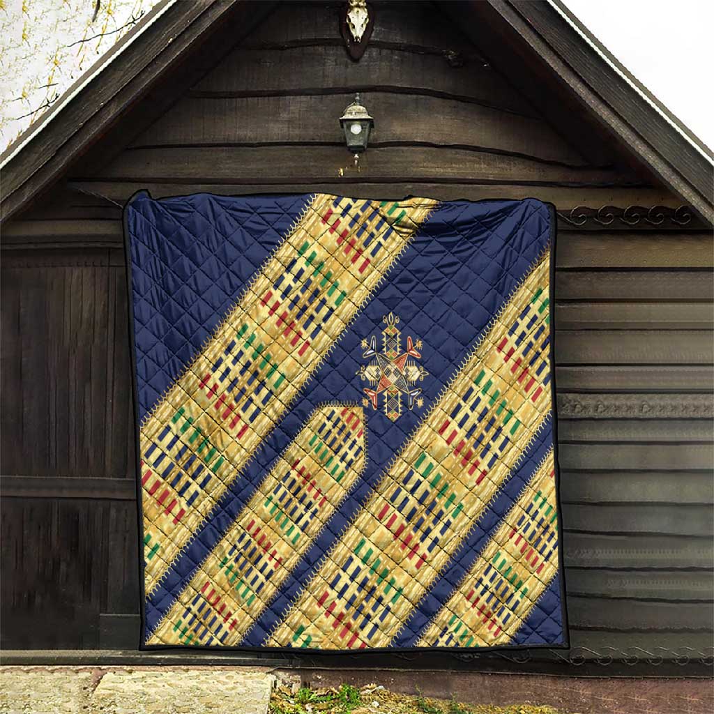 Habesha Kemis Inspired Tilet Pattern Quilt Royal Blue - Gold