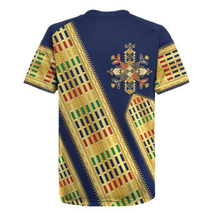 Habesha Kemis Inspired Tilet Pattern Rugby Jersey Royal Blue - Gold