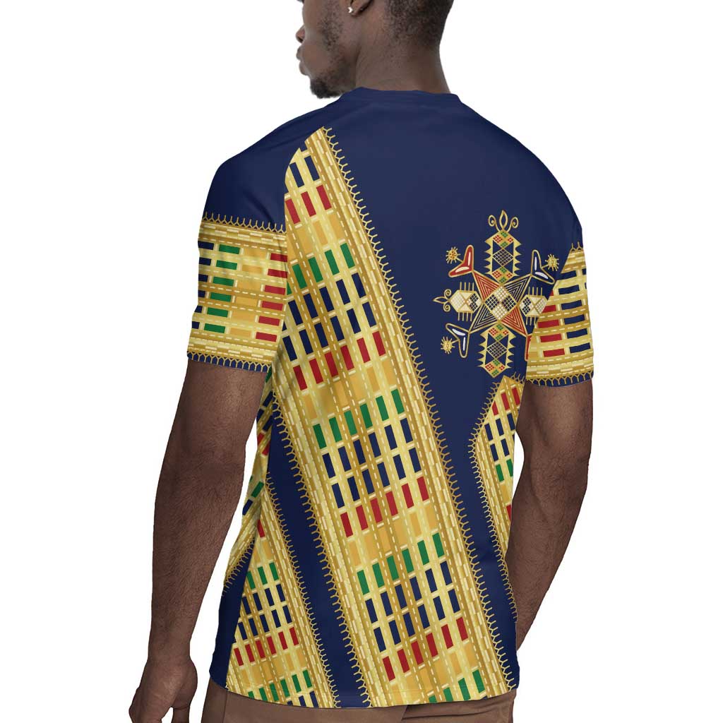 Habesha Kemis Inspired Tilet Pattern Rugby Jersey Royal Blue - Gold