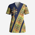 Habesha Kemis Inspired Tilet Pattern Scrub Top Royal Blue - Gold