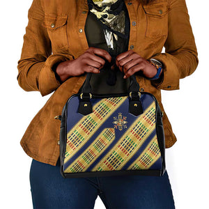 Habesha Kemis Inspired Tilet Pattern Shoulder Handbag Royal Blue - Gold