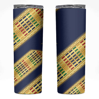Habesha Kemis Inspired Tilet Pattern Skinny Tumbler Royal Blue - Gold