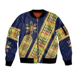Habesha Kemis Inspired Tilet Pattern Sleeve Zip Bomber Jacket Royal Blue - Gold