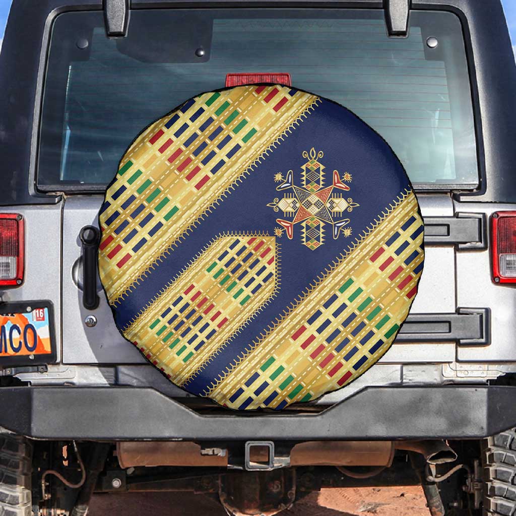 Habesha Kemis Inspired Tilet Pattern Spare Tire Cover Royal Blue - Gold