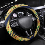 Habesha Kemis Inspired Tilet Pattern Steering Wheel Cover Royal Blue - Gold