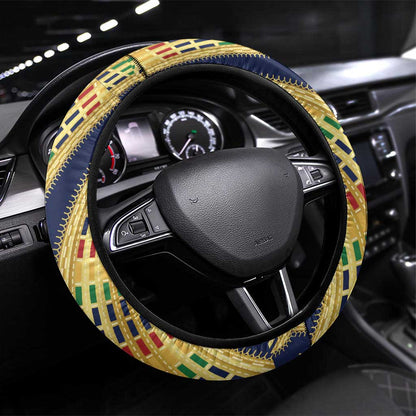Habesha Kemis Inspired Tilet Pattern Steering Wheel Cover Royal Blue - Gold