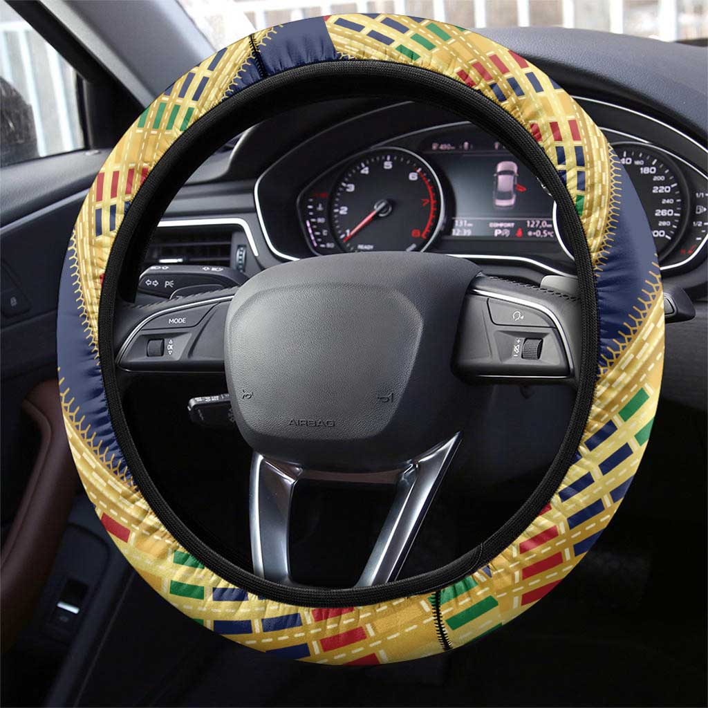 Habesha Kemis Inspired Tilet Pattern Steering Wheel Cover Royal Blue - Gold