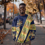 Habesha Kemis Inspired Tilet Pattern Sweatshirt Royal Blue - Gold