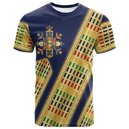 Habesha Kemis Inspired Tilet Pattern T shirt Royal Blue - Gold