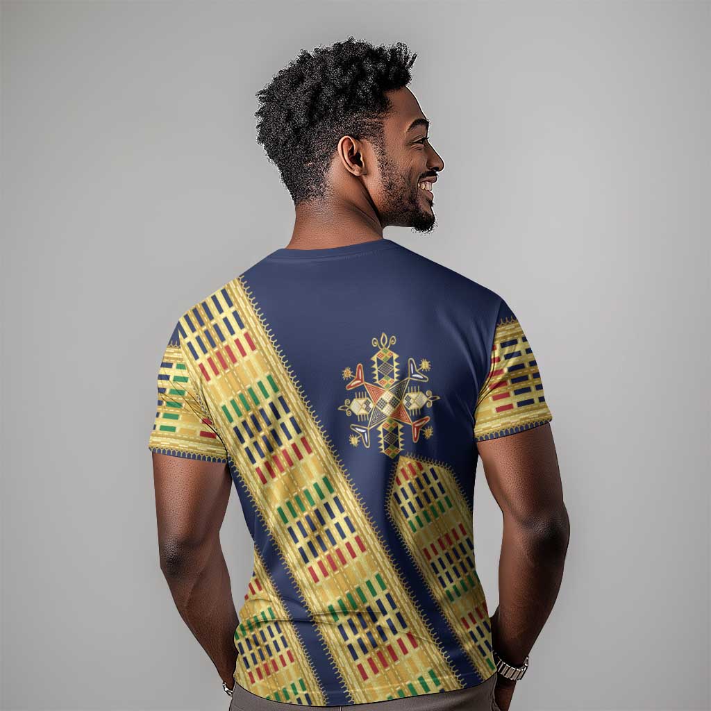 Habesha Kemis Inspired Tilet Pattern T shirt Royal Blue - Gold