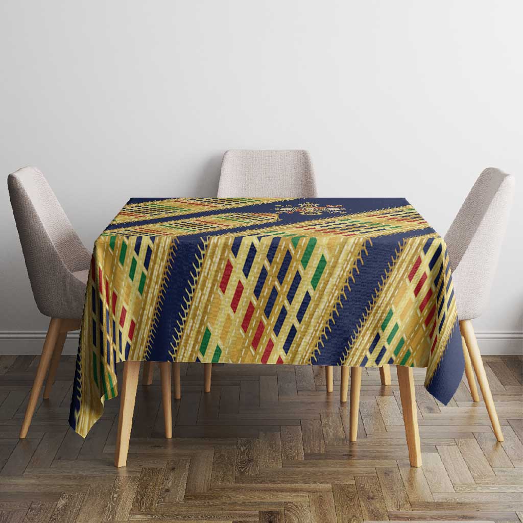 Habesha Kemis Inspired Tilet Pattern Tablecloth Royal Blue - Gold