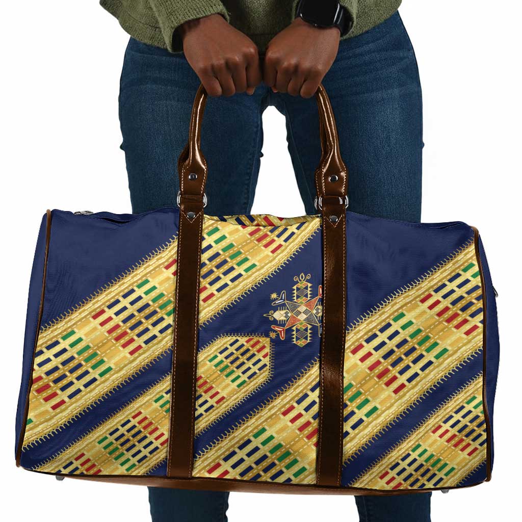 Habesha Kemis Inspired Tilet Pattern Travel Bag Royal Blue - Gold