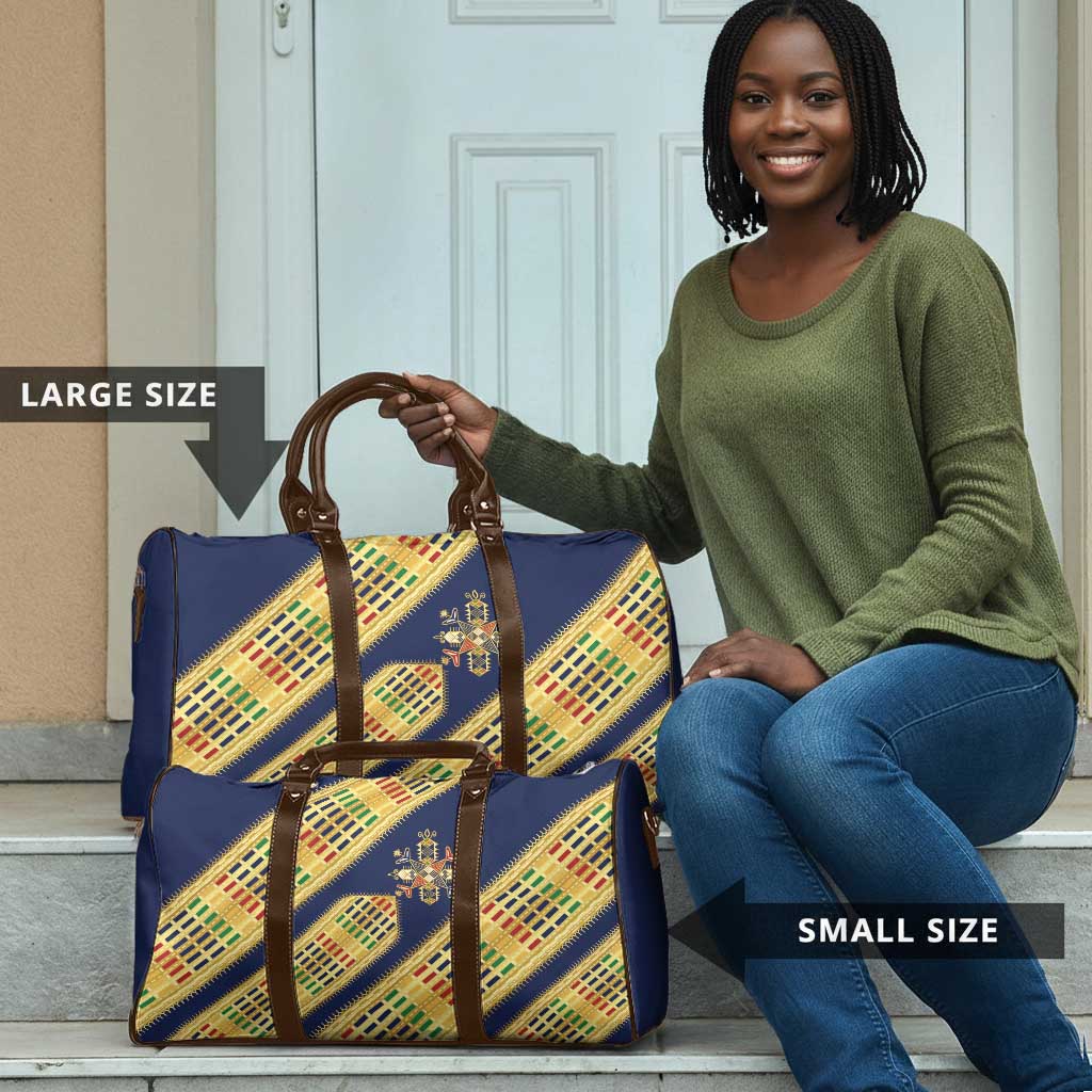 Habesha Kemis Inspired Tilet Pattern Travel Bag Royal Blue - Gold