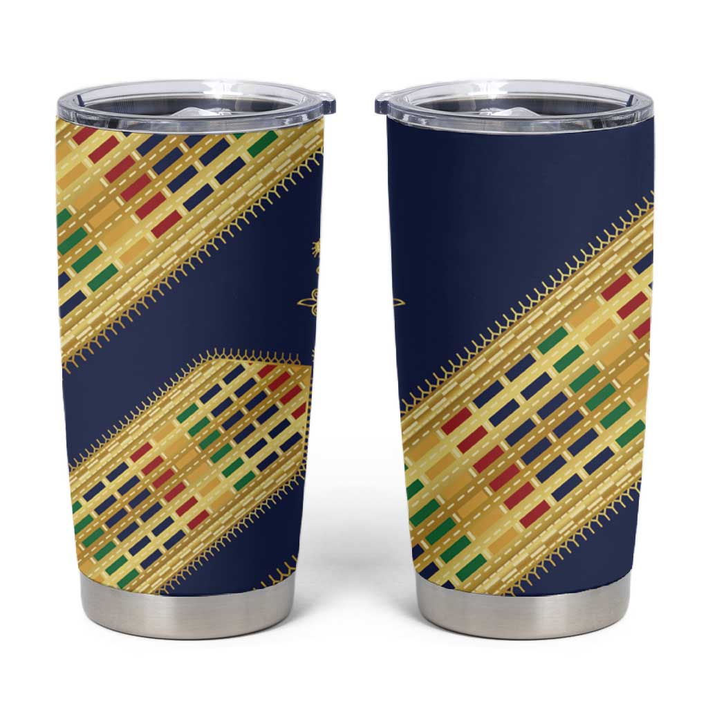 Habesha Kemis Inspired Tilet Pattern Tumbler Cup Royal Blue - Gold