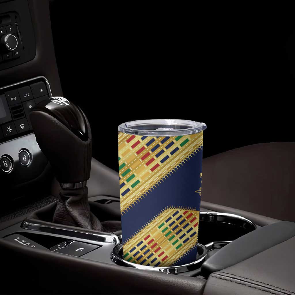 Habesha Kemis Inspired Tilet Pattern Tumbler Cup Royal Blue - Gold