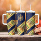 Habesha Kemis Inspired Tilet Pattern Tumbler With Handle Royal Blue - Gold