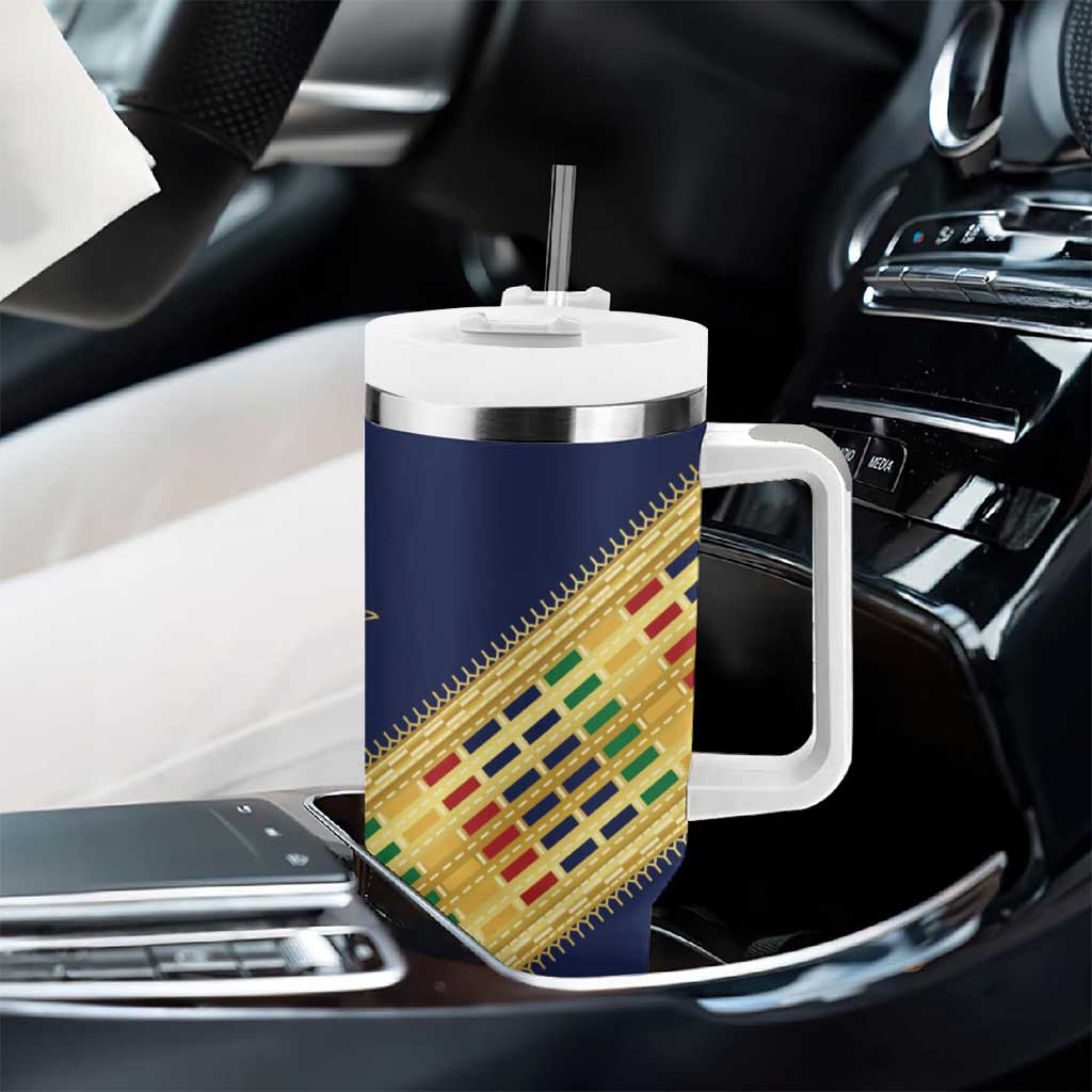 Habesha Kemis Inspired Tilet Pattern Tumbler With Handle Royal Blue - Gold