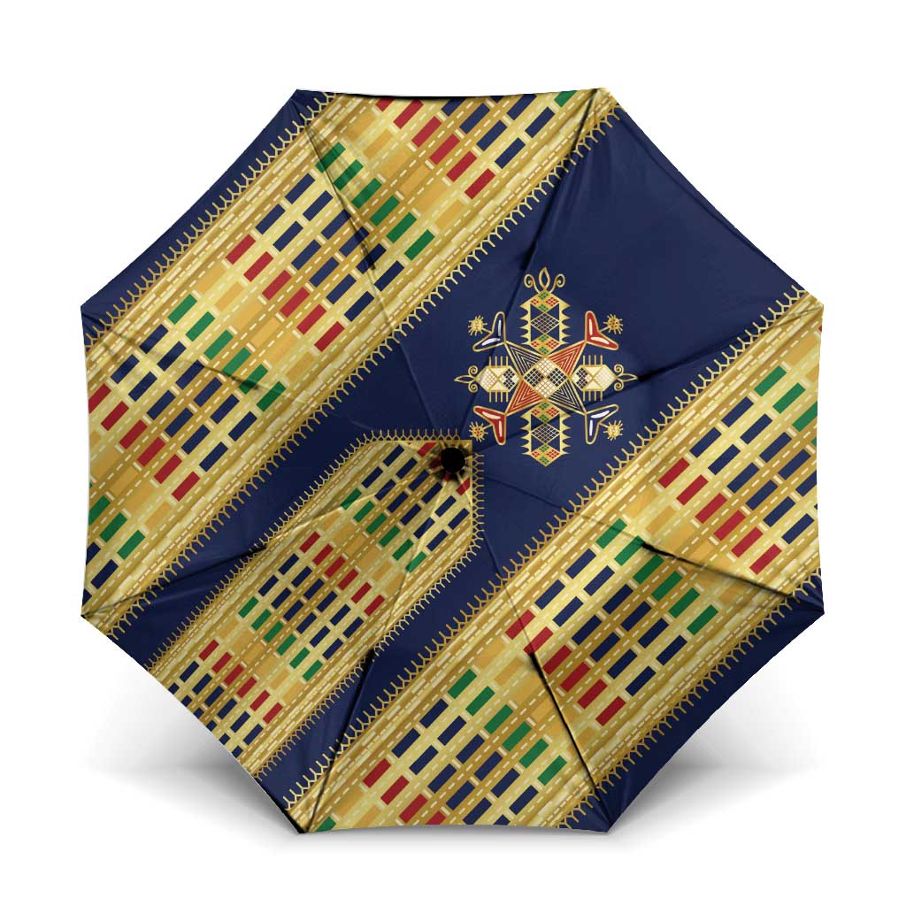 Habesha Kemis Inspired Tilet Pattern Umbrella Royal Blue - Gold