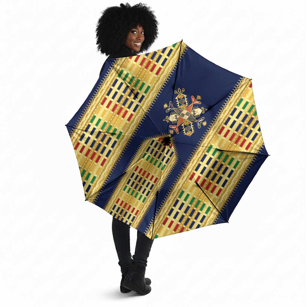 Habesha Kemis Inspired Tilet Pattern Umbrella Royal Blue - Gold