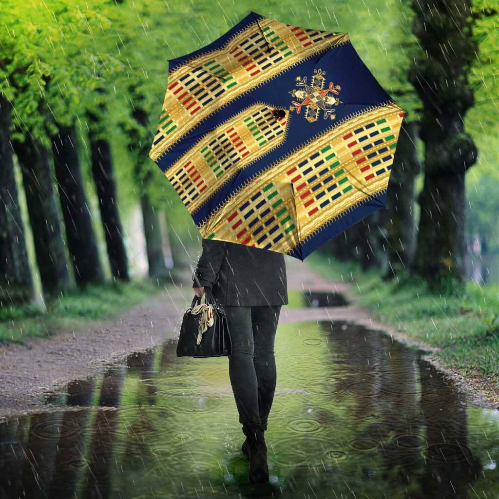 Habesha Kemis Inspired Tilet Pattern Umbrella Royal Blue - Gold