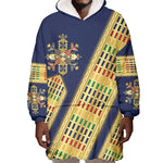 Habesha Kemis Inspired Tilet Pattern Wearable Blanket Hoodie Royal Blue - Gold