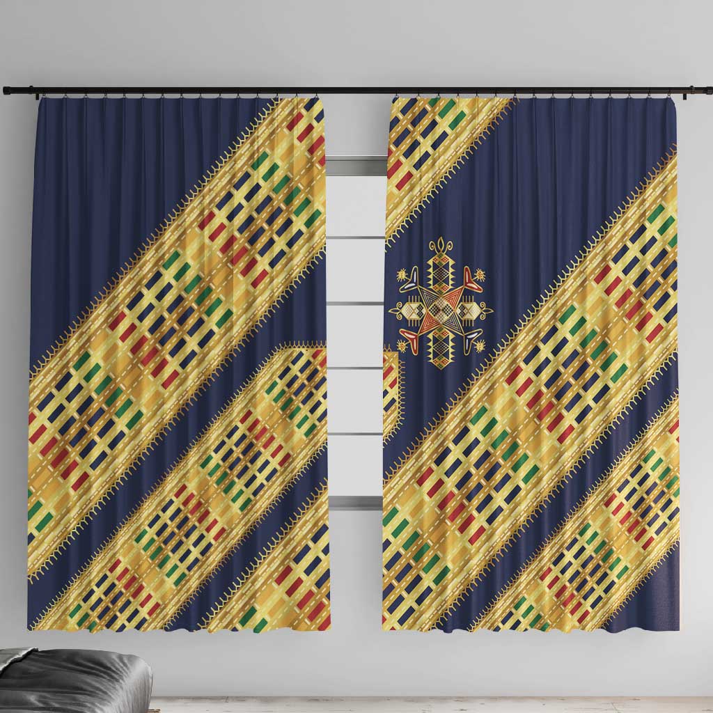 Habesha Kemis Inspired Tilet Pattern Window Curtain Royal Blue - Gold