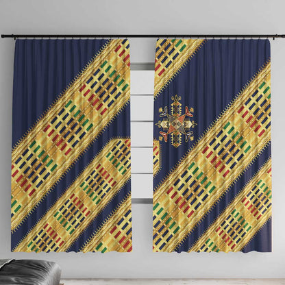 Habesha Kemis Inspired Tilet Pattern Window Curtain Royal Blue - Gold
